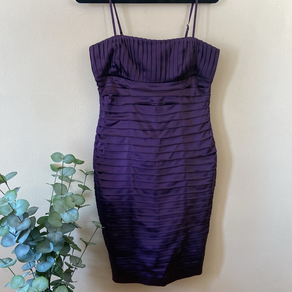 Tight Purple Calvin Klein Body Con Bandage Dress Satin silky Short Mini size 10